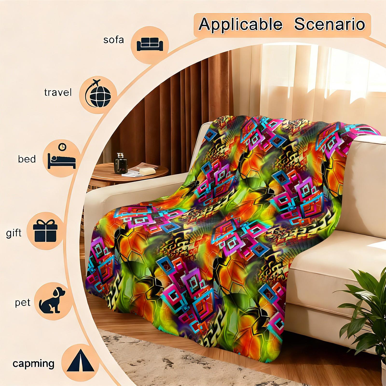 1 Pcs Boho Tribal Print Flannel Blanket, Ethnic Aztec Pattern Throw Blanket, Ultra Soft Fluffy Warm Blanket, Vivid HD Digital Print, Perfect Cozy Gift Blanket for Sofa, Bed, Dorm, Camping, Travel, All Season Use
