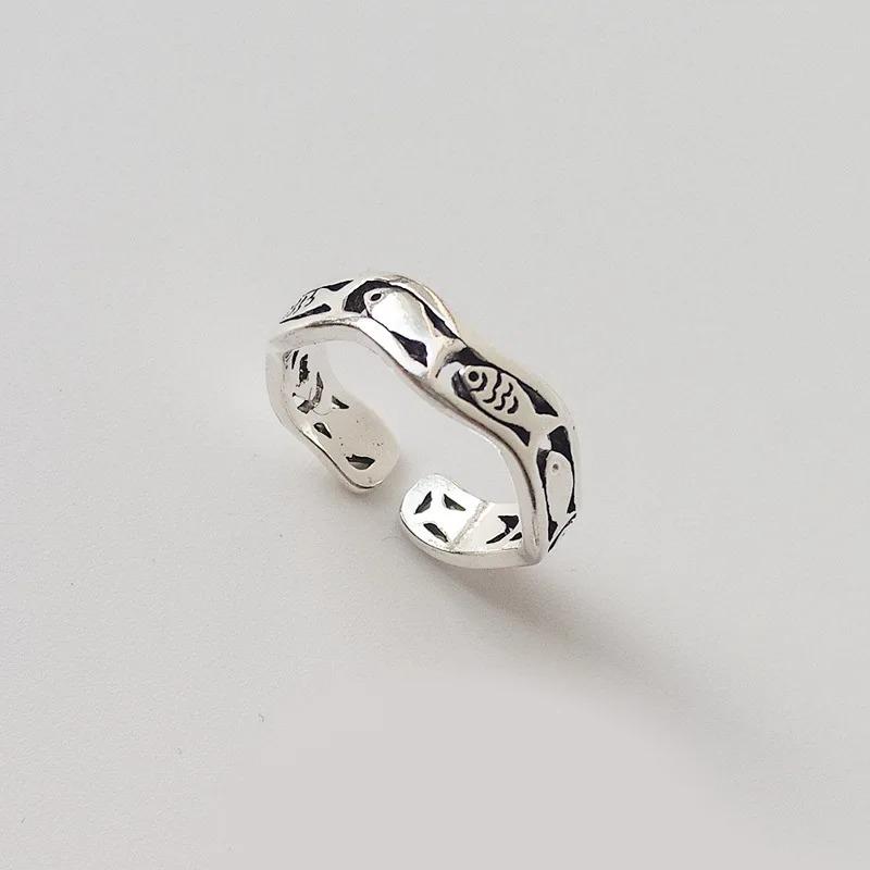 Vintage Silver Color Fish Couple Rings for Women Lover Fashion Creative Adjustable Opening Finger Ring Jewelry Valentines Day