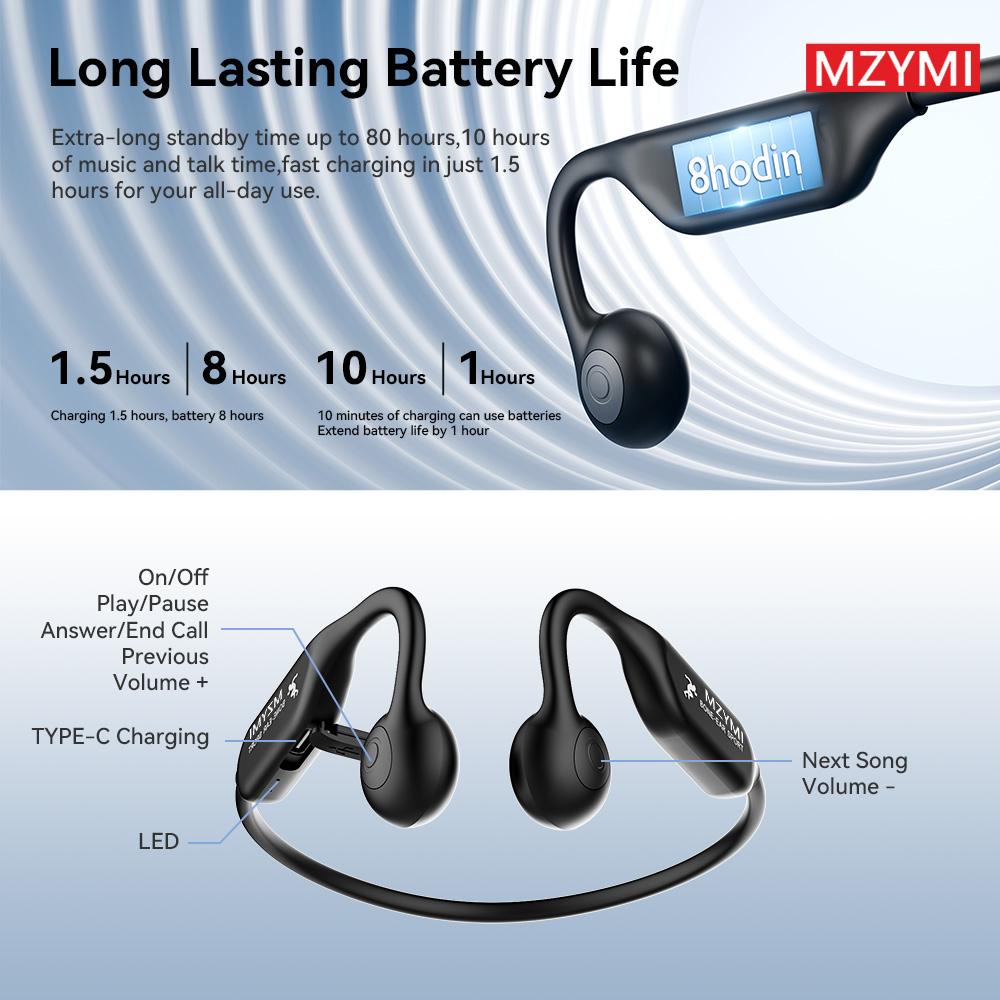Wireless Bone Conduction Headphones, 8H Battery, Lightweight, Sound Isolation, Volume Control, Tangle-Free, Condenser Mic, , Cycling, Running, Fitness, Adult Open-Back Sports Wireless Bone Conduction Headphones, 8H Battery, Lightweight, Sound Isolation, Volume Control, Tangle-Free, Condenser Mic, , Cycling, Running, Fitness, Adult Open-Back Sports