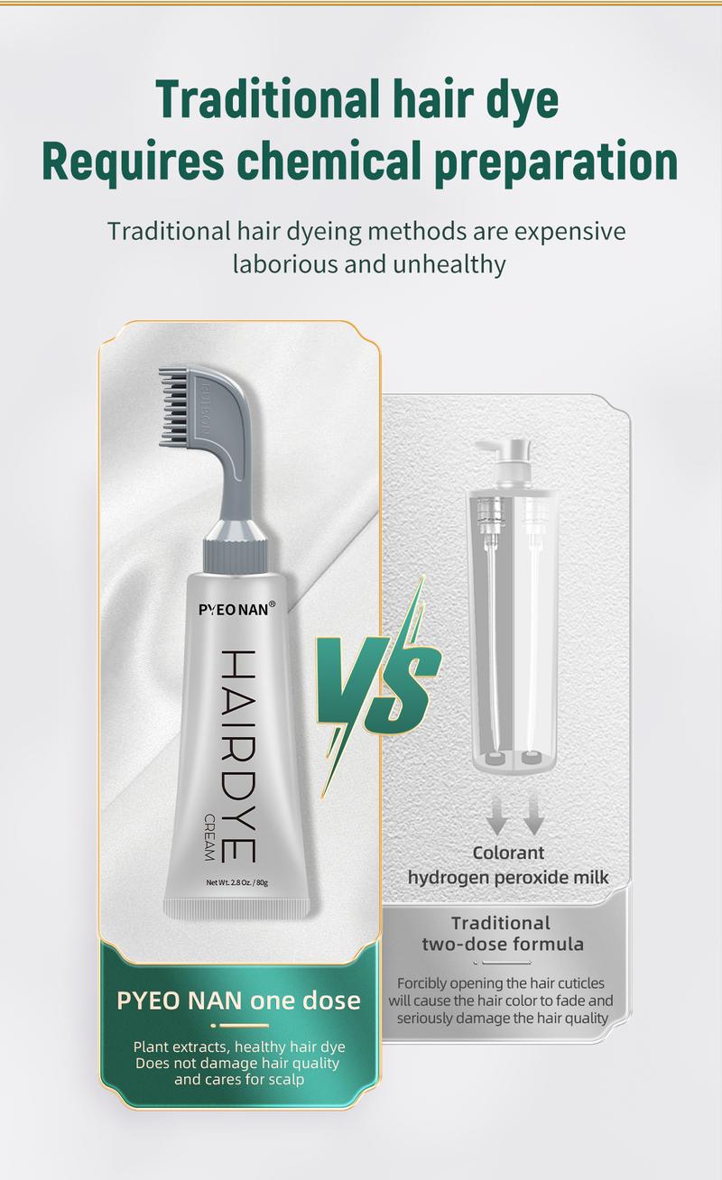 PYEONAN Unisex Professional Hair Dye Comb - Natural Plant-Based! No Bleaching, 2 in 1 Instant Magic, Grey Hair Coverage & Haircare Combined. Grey Turns to Black or Drak Brown Easily. Herbal Ingredient Hair Color, 2.8Oz./80g, Nourish and Shine