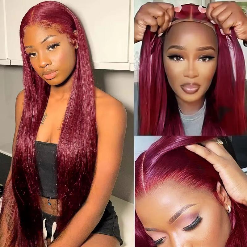Bling Hair 7X5 Transparent Lace Closure Wig 99j Red Color Body Wave Lace Front Wig Real Hair 100% Real Hair Easy Wear To Go