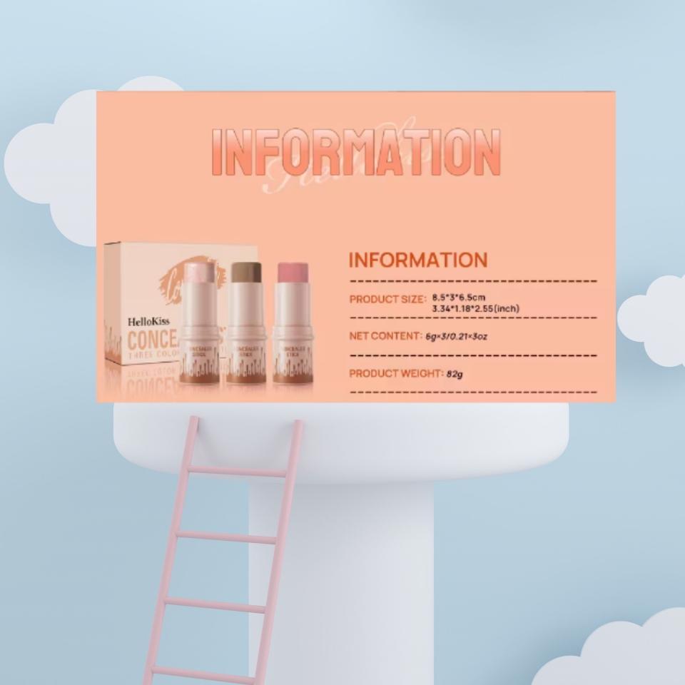 4-Piece Contour Stick Set, Highlighter, Blush Stick, Cream Contour Makeup Kit with Brush, Non-Greasy, Waterproof Long-Lasting, Ideal for Beginners