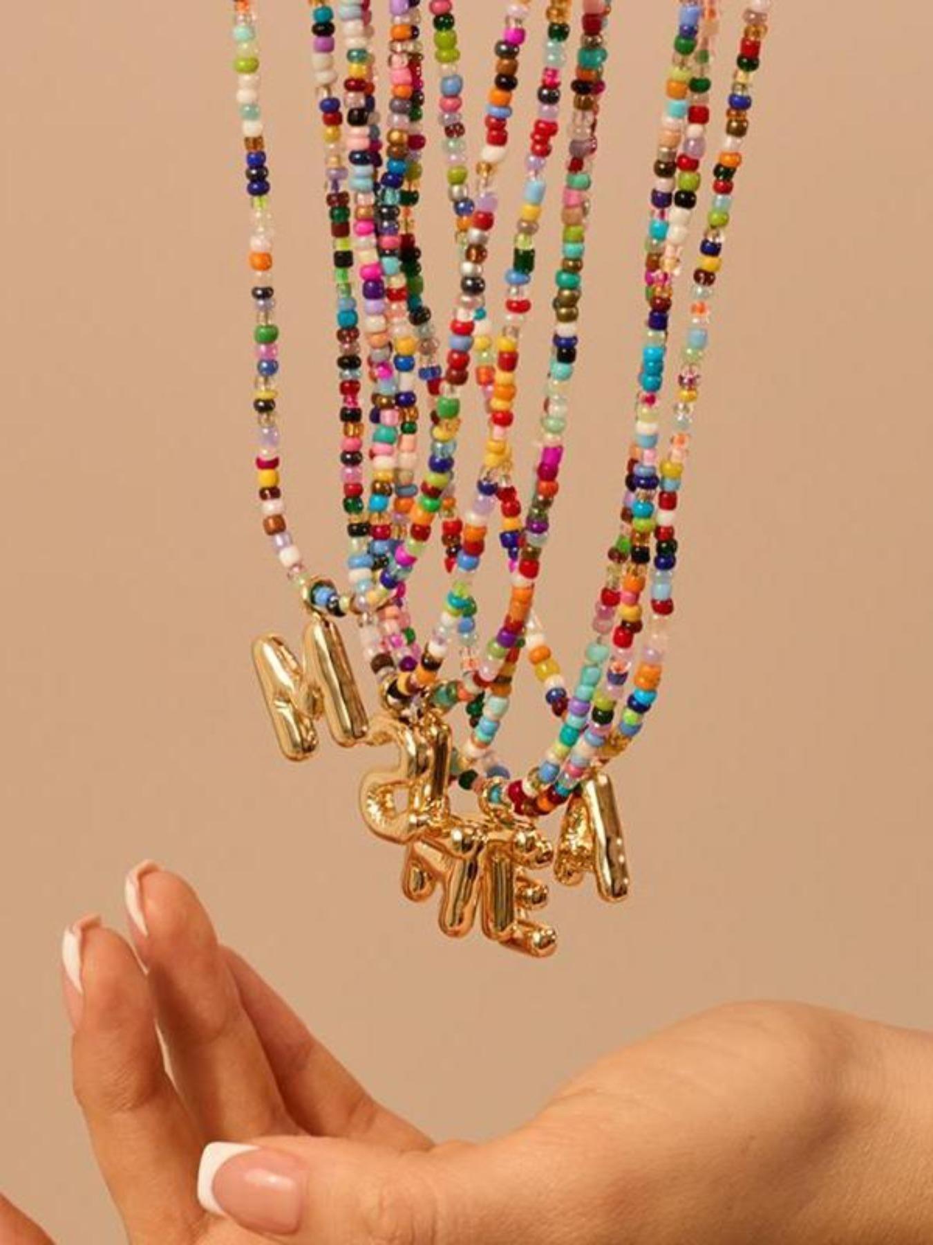 Women's Colorful Letter Necklace, Bubble Initial Necklace, Handmade Beaded Jewelry, Bohemian Beach Style, Perfect Gift, High-Quality Fashion Accessory