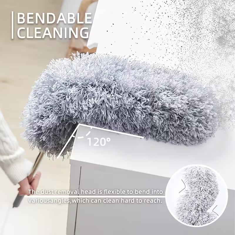 Extendable Microfiber Dusting Brush, Microfiber Ceiling Fan Duster with Bendable Head, Reusable & Washable, Ideal for High Ceilings, Home, Car, Patio, Battery-Free, Durable Stainless Steel Handle, Efficient Dust Removal, Ergonomic Design