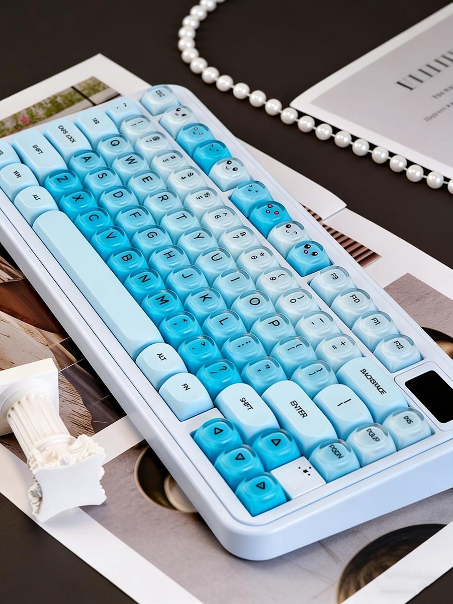 130 Keycaps Sky Blue Gradient Matte PC+pbt Rounded Hoa Keycaps, Compatible with 68/75/87/98/104/108 Mechanical Keyboards