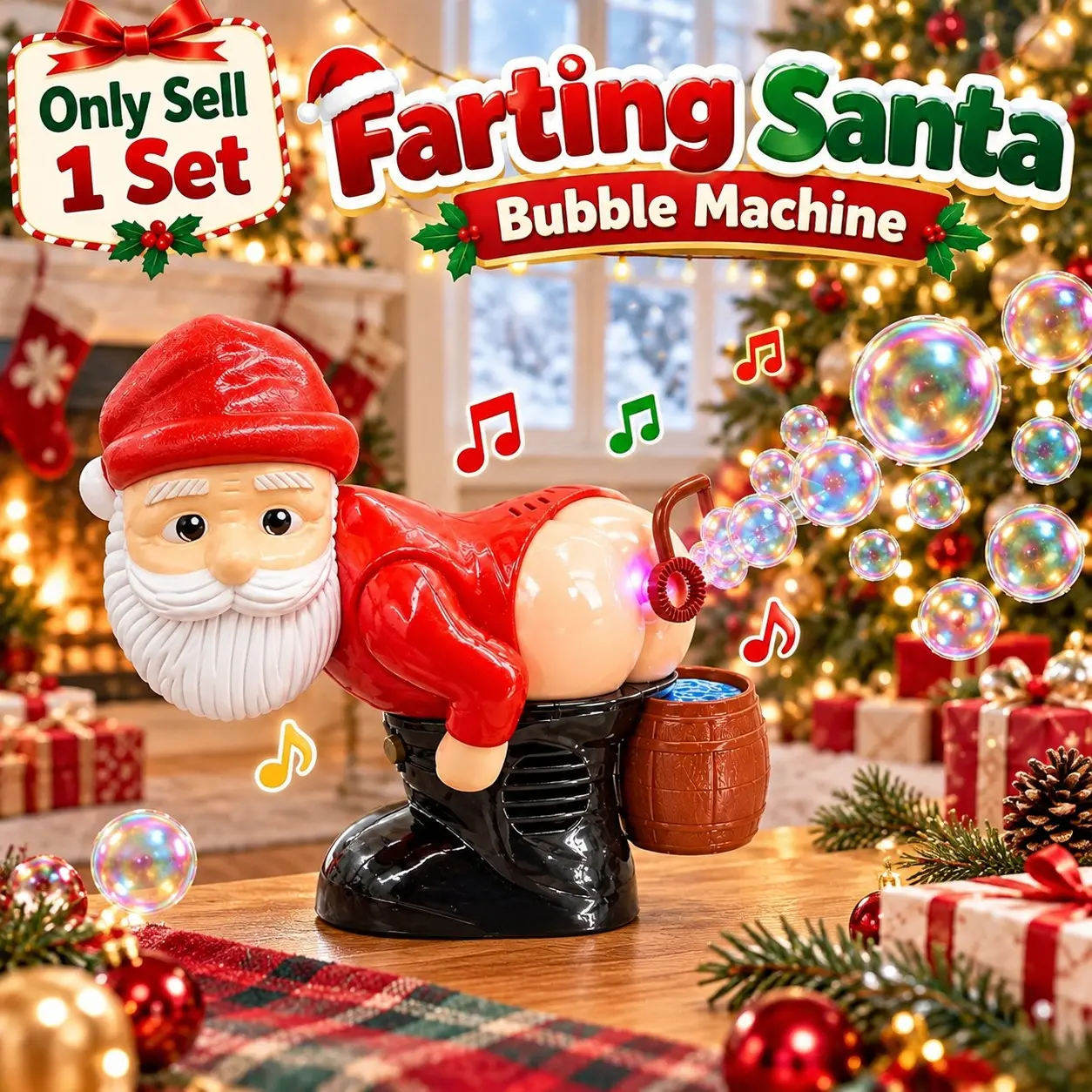 Farting Santa Bubble Blowing Christmas Bubble Machine, Christmas Farting Santa Bubble Blower with Lights, Music and Funny Sound Effects, Great Gift Idea for Kids Bubble Blaster Surprise Entertaining Gag Toy