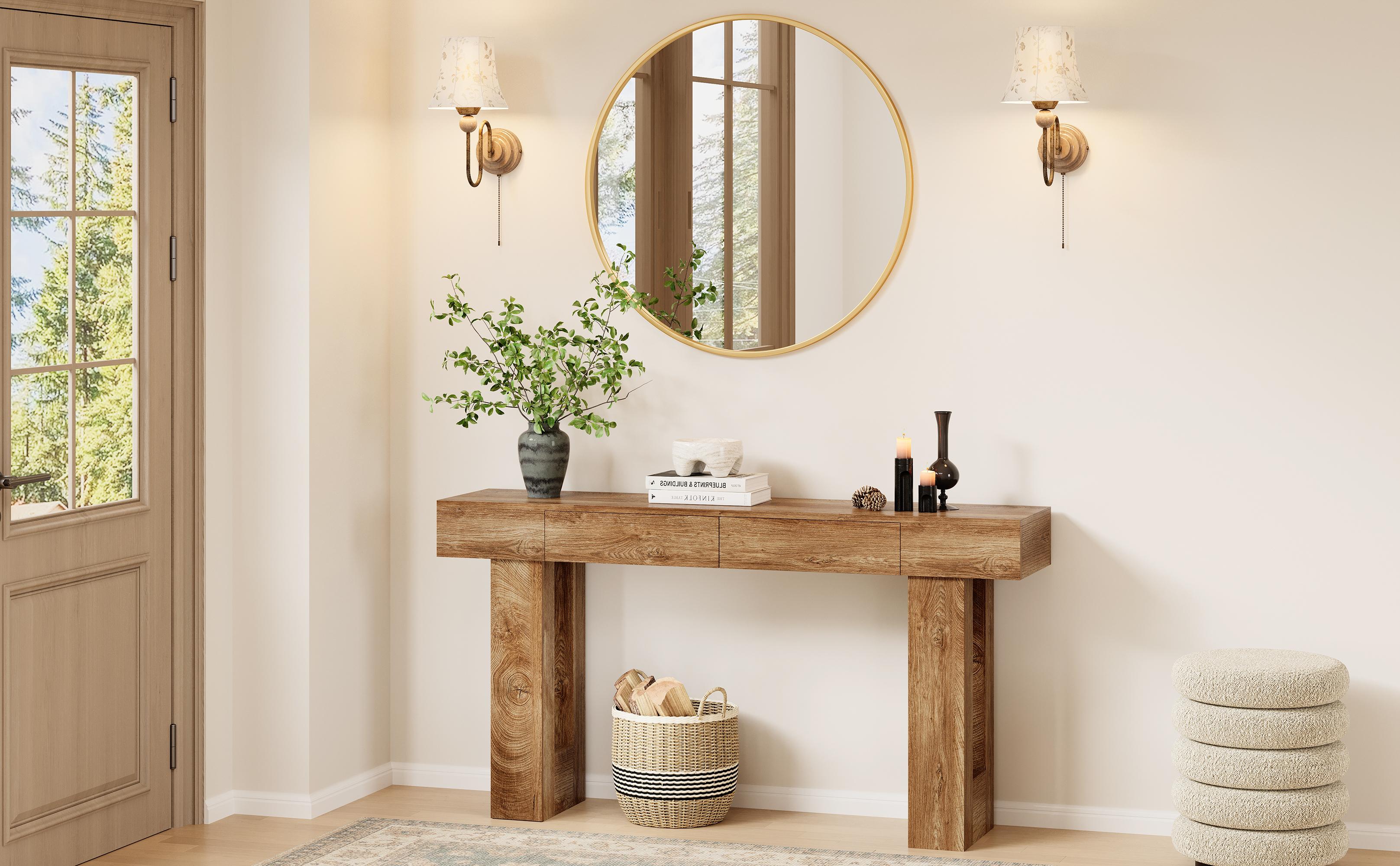 IRONCK 63" Long Console Table with 2 Drawers, Wooden Sofa Table Behind Couch, Farmhouse Entryway Table for Entrance, Living Room, Hallway IRONCK 63" Long Console Table with 2 Drawers, Wooden Sofa Table Behind Couch, Farmhouse Entryway Table for Entrance, Living Room, Hallway