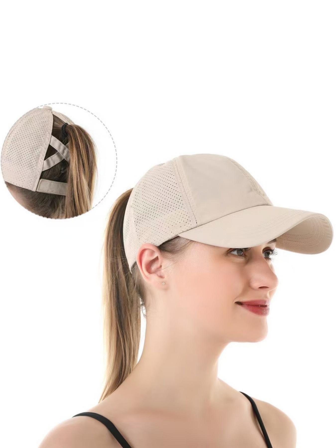 1pcs Quick-Dry Solid Color Baseball Cap, Adjustable Ponytail Holder, Essential Outdoor Fitness Sports Hat, Casual Fitted Style, Adjustable Snapback Cap