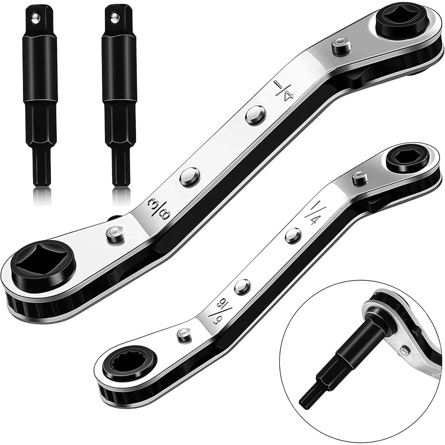 GJANSH Hvac Service Wrench Tools:3/16” to 3/8” 5/16'' x 1/4''Air Conditioner Valve Ratchet Wrench with 2 Hexagon Bit Adapter Kit for Air Refrigeration and Equipment Repair Tools Clearance,