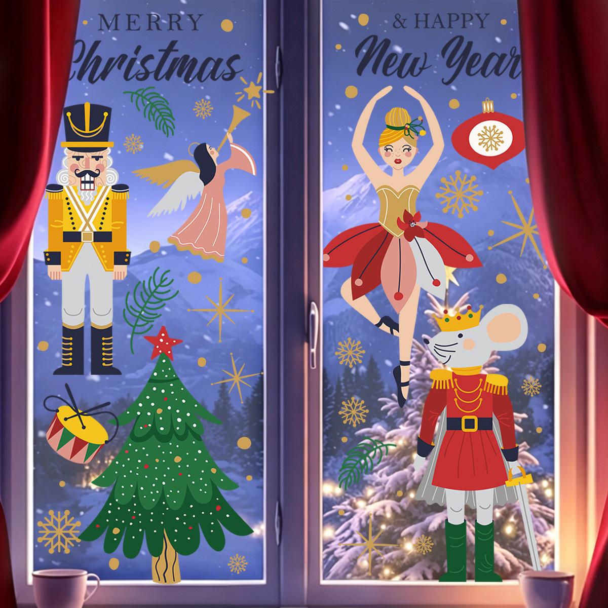2Pcs Christmas Nutcracker Static Window Decals, PVC Holiday Decor Stickers for Mall Shop Windows, Living Room Glass Doors