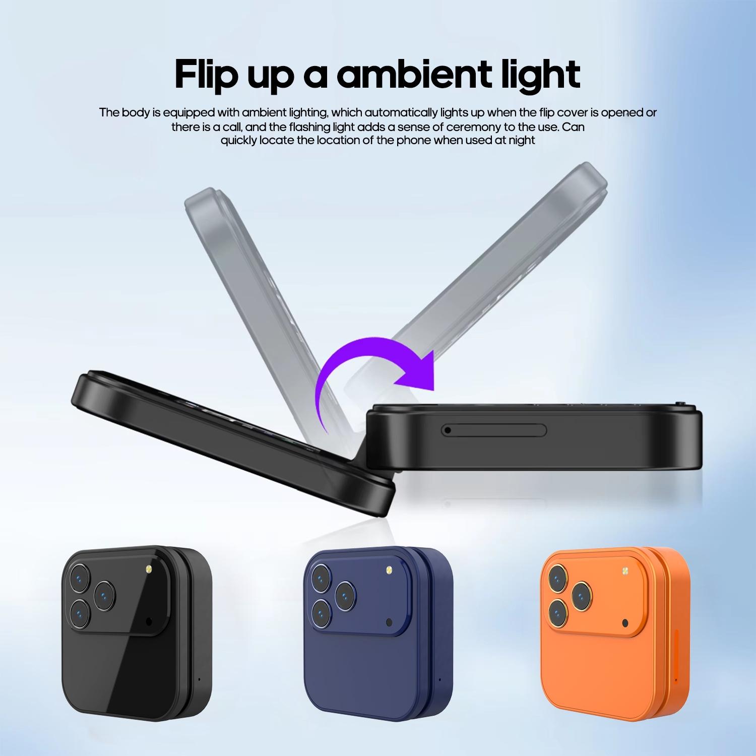 FUFFI fashionable mini folding clamshell phone with 2G network, 1.77-inch high-definition screen, dual SIM dual standby, 1000 mAh battery, flashlight/ music/ video/ convenient lanyard/ maximum support for 8GB capacity expansion