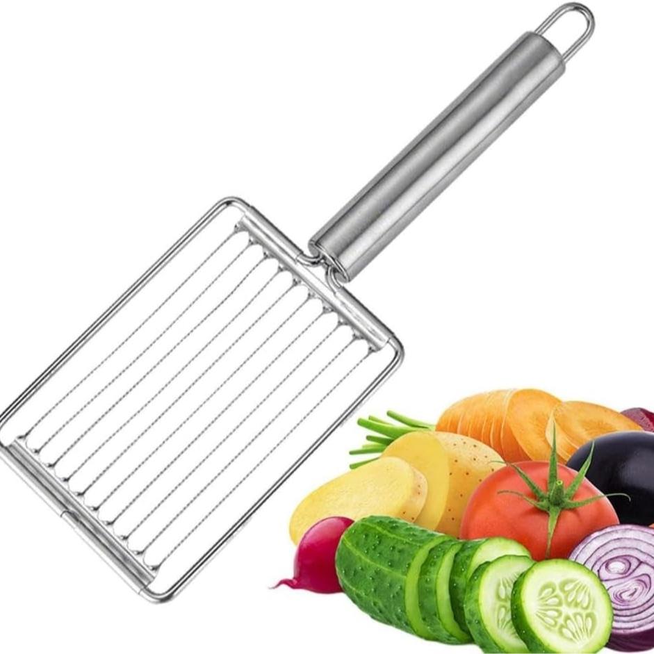 Stainless Steel Tomato Slicer, Manual Vegetable & Fruit Cutter with Ergonomic Handle, Multifunctional Egg Slicer & Kitchen Gadget for Perfect Slicing & Dicing, Ideal for Salads, Sandwiches, Breakfast Prep, Durable Construction