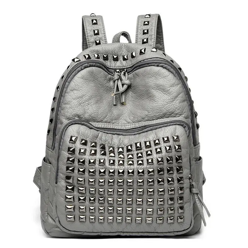 Fashion Rivet Soft Leather Women Backpacks Designer Large Capacity Girls School Bag Luxury Female Bagpack Travel Bags Sac A Main