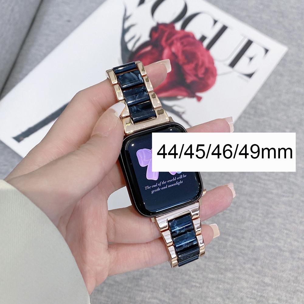 Metal Resin Band for Apple Watch Series 11/10/9/8/7/se/6/5/4, Dual Color Strap for Iwatch Ultra 49mm 46mm 45mm 44mm 42mm 41mm 40mm Smart Watch Straps Smartwatch Strap
