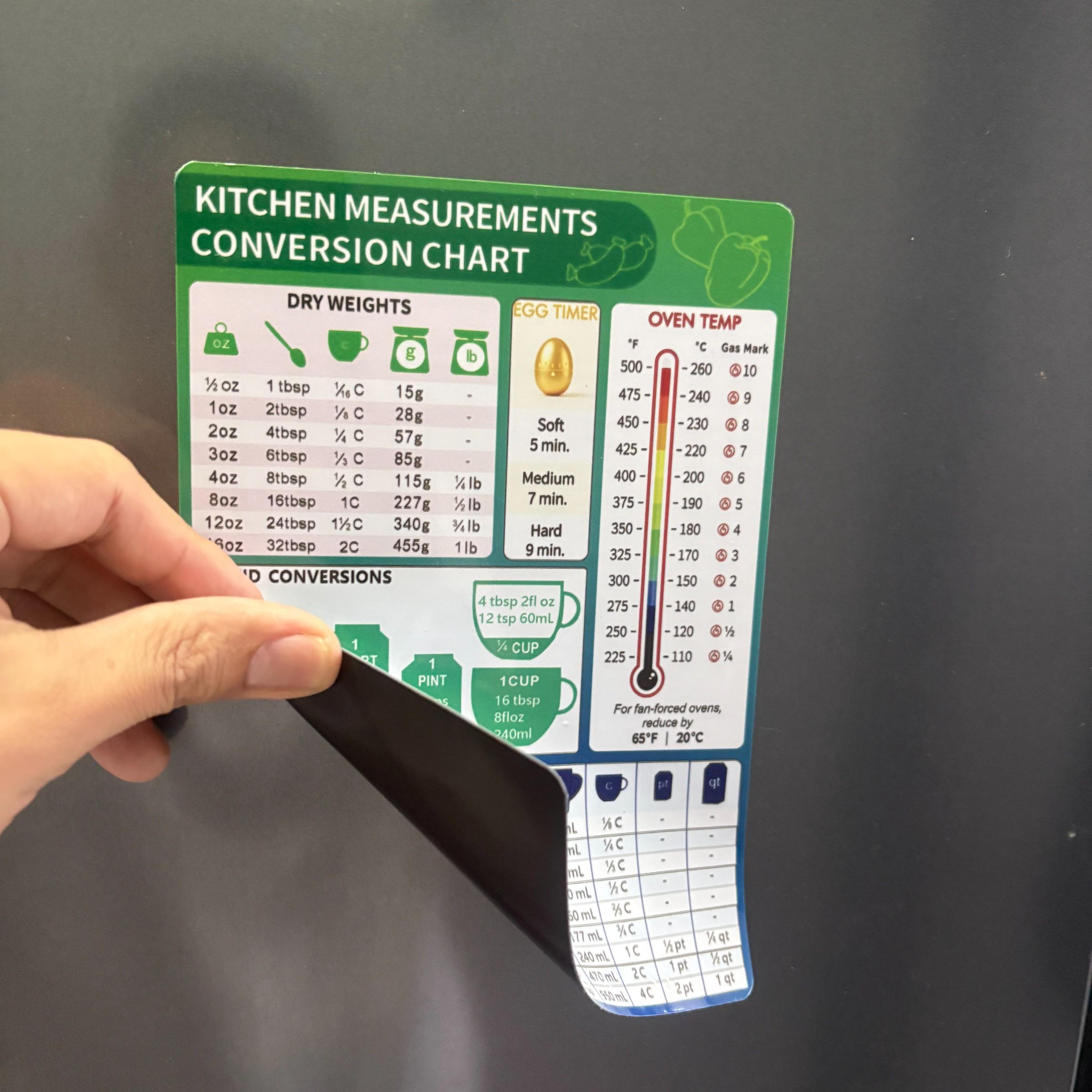 8x6 Inch Kitchen Conversion Magnet, Easy Cooking and Baking Metric Chart, Cute Kitchen Accessory for Home Cooks, Universal Use