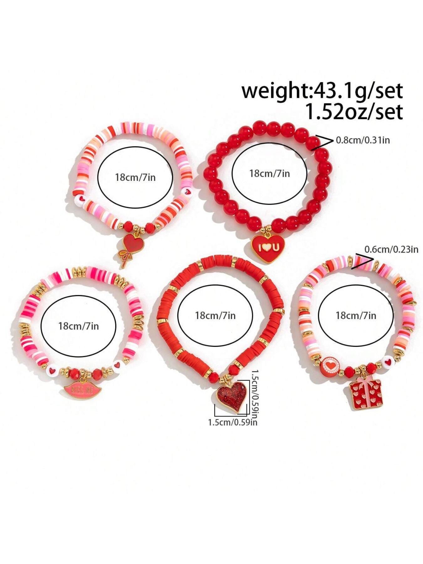 Women's Beaded Charm Bracelet Set, Soft Pottery Chain Material, Heart Pattern Design, Ideal Gift for Women & Girls, All-Season Jewelry