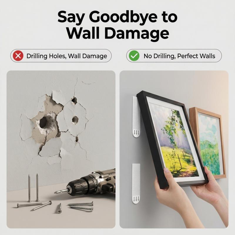 Picture Frame Magic Tape, Damage-Free Wall Sticker for Frames & Murals, High-Stick Reusable Hanging Strips, Stretch Release Adhesive for Posters, Removable Hook & Loop Fastener