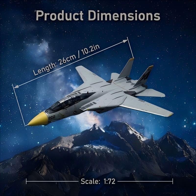 1:72 Scale F14 Aircraft Model with Base, Durable Plastic, Adult Collectible, Desk Decor, Office Decoration, Ideal for Aviation Enthusiasts