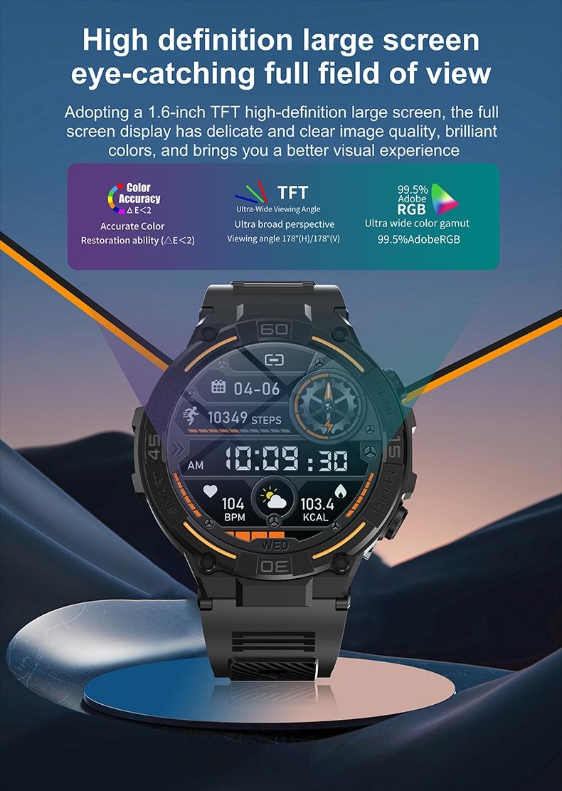 Outdoor smart watch, 1.53-inch touch screen wireless calling, with over 100 sports modes and watch faces, AI voice assistant, compatible with Android and iPhone, flashlight function, fitness watch wearable device, ceramic resin strap waterproof watch.