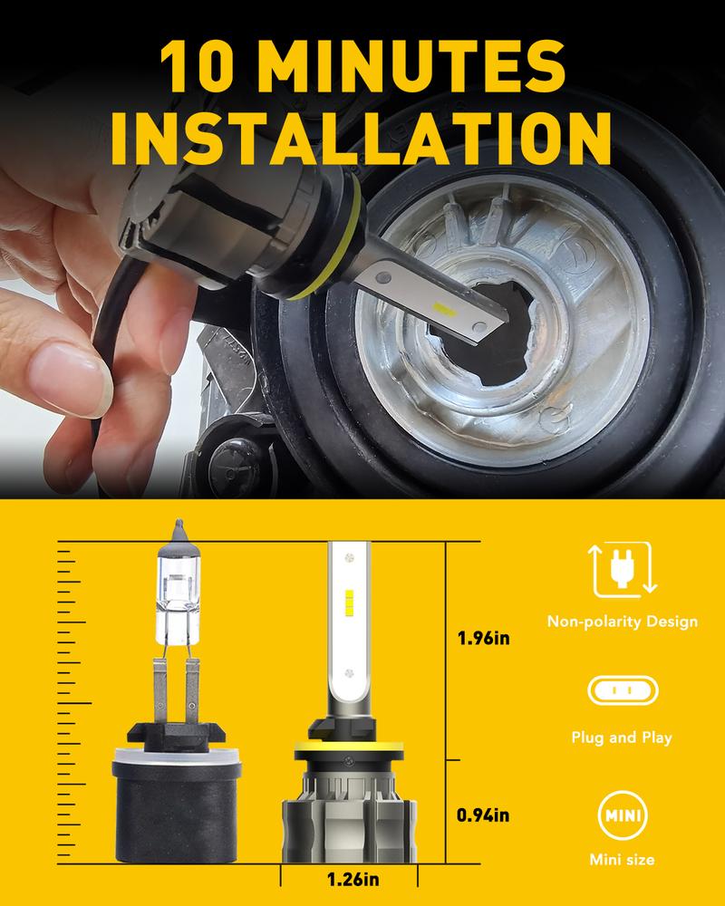 AUXITO 880 LED Fog Light Bulbs, 6000 Lumens 6500K Cool White Light/3000K Amber Yellow Light, 300% Brightness 885 893 899 Led Fog Lights, CSP LED Chips, DRL Replacement for Cars, Pack of 2