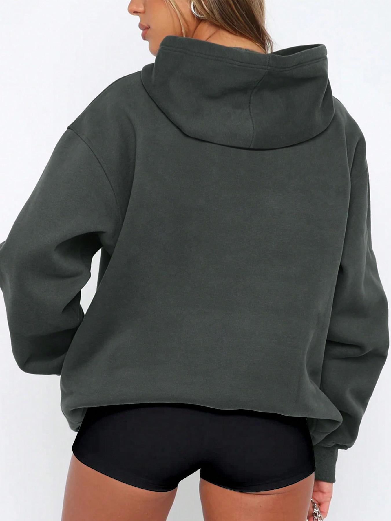 Women's Letter Print Drop Shoulder Hoodie, Fashion Casual Drawstring Pocket Hooded Sweatshirt for Daily Holiday Outdoor Wear, Women Clothing for Fall & Winter