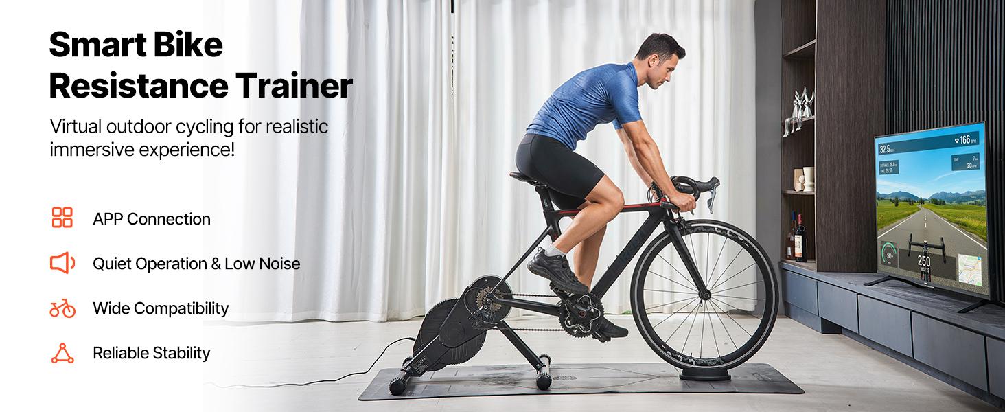 VEVOR Bike Trainer, 1-13 Level, 26-29 in 700C Wheels, Smart Bicycle Stationary Stand for Indoor Exercise Riding with Front Wheel Riser Block, Fits Road and Mountain Bikes, Compatible with Zwift App