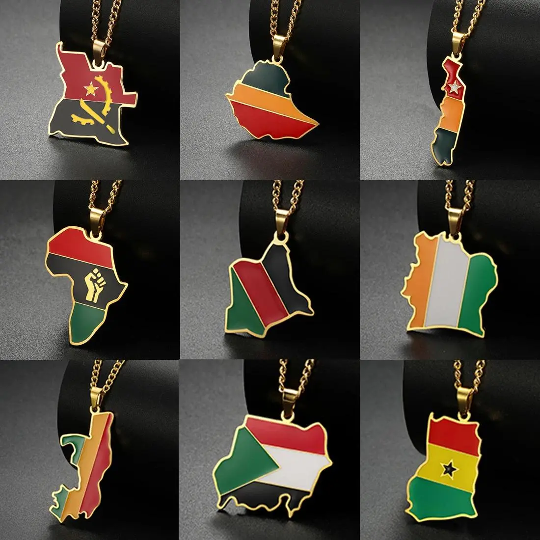 Stainless Steel Sudan Map Necklaces Angola Ethiopia Togo Kenya Ivory Coast Congo Oromia Ghana Flag African Jewelry Gifts