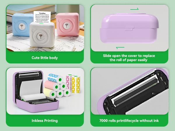 PeriPage Mini Portable Bluetooth Thermal Printer A6 Mini Study Printer & Full Sticky Thermal Paper, Waterproof, Oil proof, BPA Toxic Free Printing,Children's puzzle props Printer