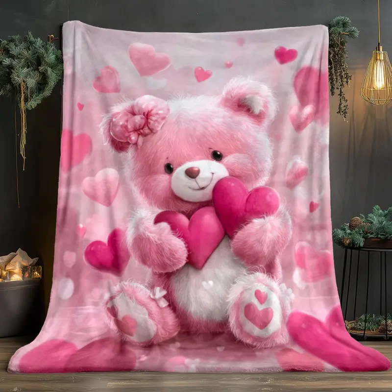 Cute Pink Teddy Bear Throw Blanket, 50×60in Soft Cozy - TikTok Shop
