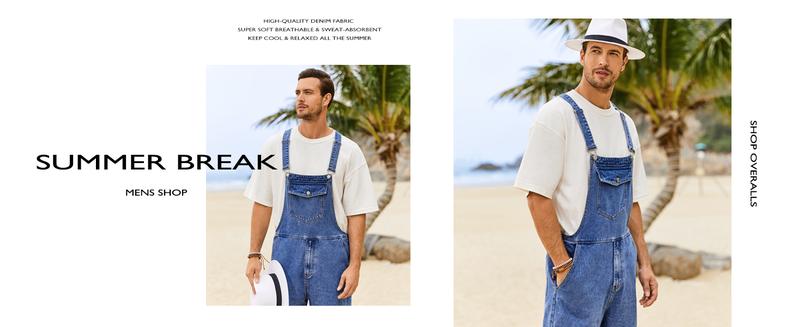 Runcati Men's Denim Bib Overall Shorts Loose Fit Summer Walk Shorts Above Knee Length Shortalls Jumpsuit Rompers