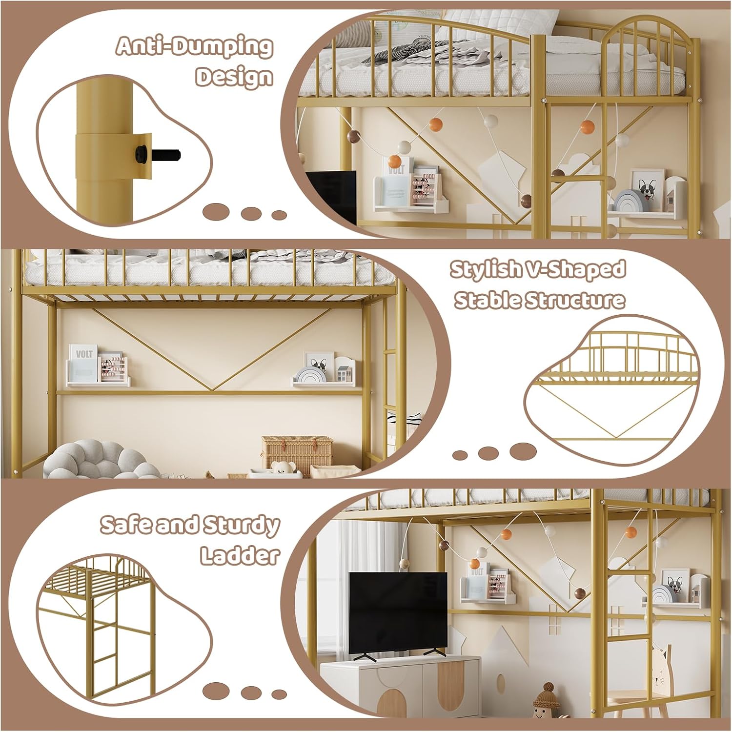 Loft Bed Twin Size, Heavy Duty Metal Loft Bed Frame with Arched Guardrail and Safety Ladder, Space-Saving, No Box Spring Needed
