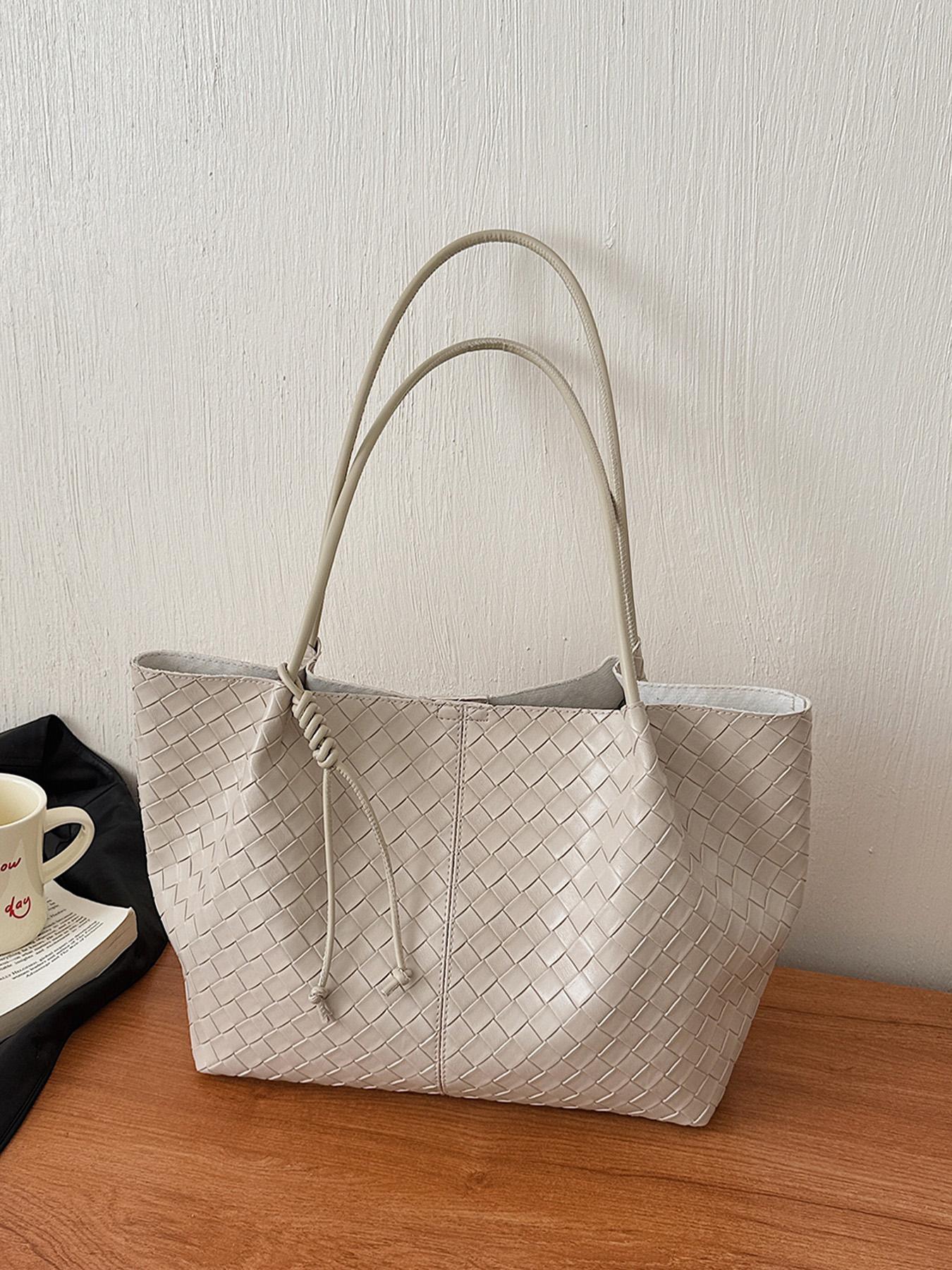 1pc Knitted pattern tote bag for women, large capacity diamond patterned shoulder bag, included with lazy and relaxed shopping bag, essential for women's commuting armpit bag