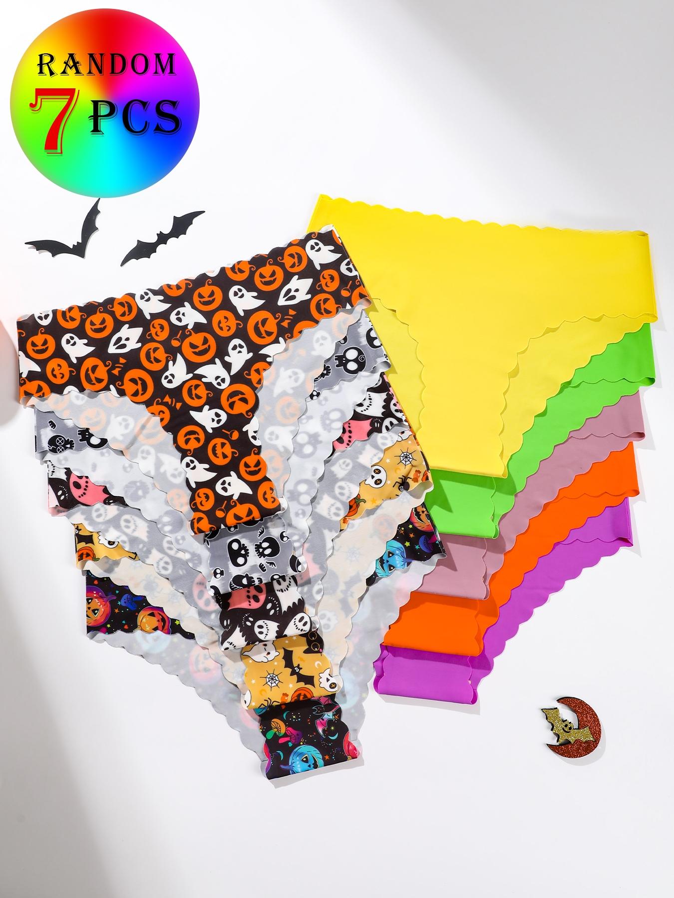 7-piece set of randomly colored wave-edged seamless one-piece triangle panties, Seamless Crotch Design, leopard print and solid color mix, sexy, comfortable, stretchy, and smooth women's underwear