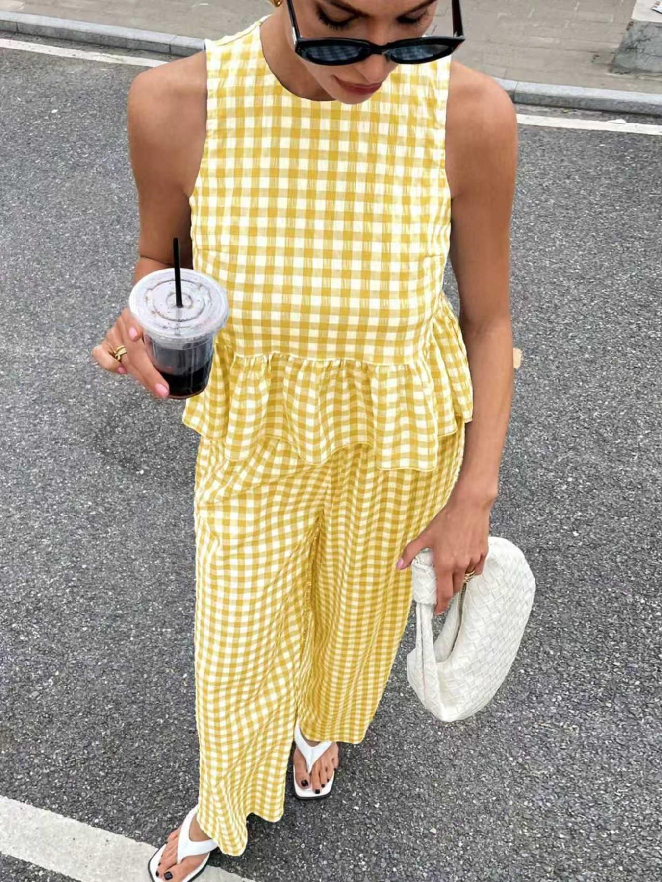 Women's Casual Sleeveless Top + Striped Pants Set, Sleeveless Matching Sets, Womenswear, Summer Wear, Perfect for Spring Festival/spring Break, Comfortable Daily Use Nk-0001-726