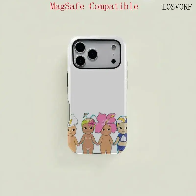 1pc Magnetic Cartoon Flower Coconut Head Double-Layer 2-in-1 Wireless Protection Case - Shockproof Phone Cover for iPhone 17/16/15/14/13/12/11 Pro Max, 14/15/16/17 Plus & Samsung Galaxy S25/S24/S23 Ultra Series