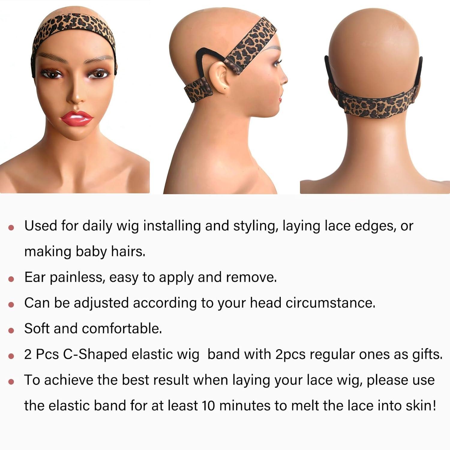 Leopard Print Dual-Sided C-Shaped Ear Cut Wig Melting Band, Adjustable Size Hairband for Lace Front Melting, Edge Laying