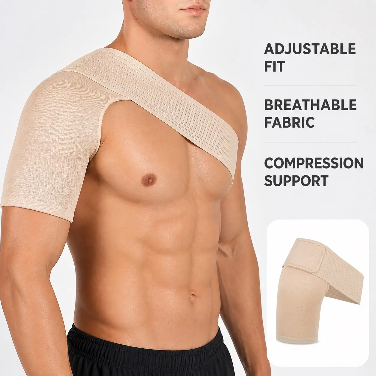 Adjustable Shoulder Support Brace - Breathable Wrap-Style Compression Wrap for Men and Women, Gym Workout Supporting Brace for Left or Right Shoulder
