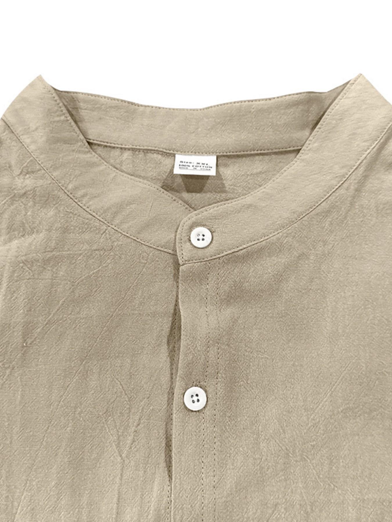 Men's Summer Linen Plain Button-Up Shirt Long Sleeve Shorts Cardigan Casual Loose Beach Set, 2026 Cross-Border Fashion