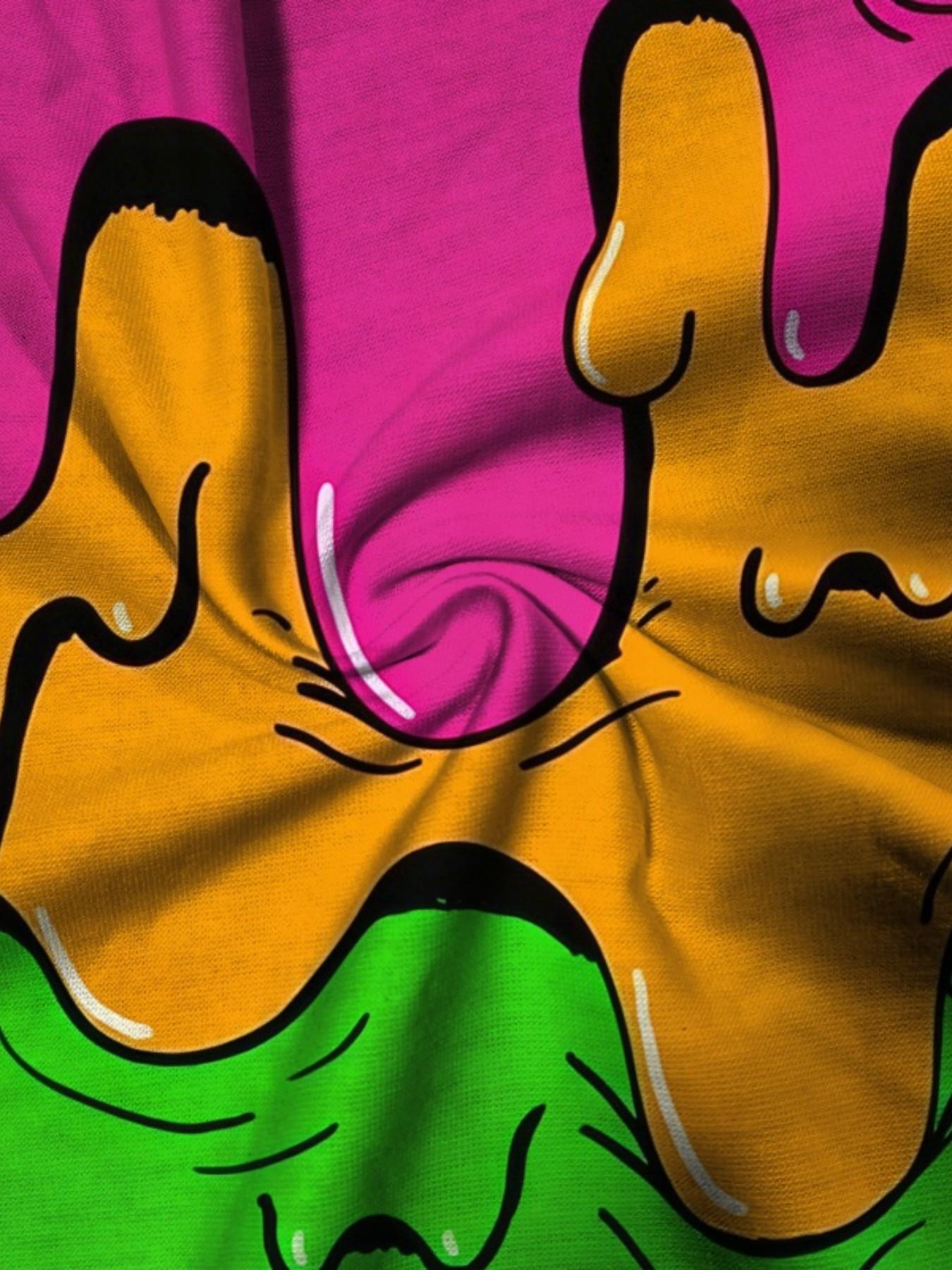 Summer Boys' Fun Melted Graffiti Print Drawstring Beach Pants, Casual Slim-Fit Short Swim Trunks, Trendy Coastal Vacation Wear