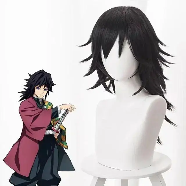 Tomioka Giyuu Cosplay Wig, Long Black Ponytail Japanese Anime Style Synthetic Hair for Halloween & Comic Con Demon Slayer Costumes, Synthetic Costume Wigs, Cartoon Character, Anime Fans, Bangs, Costume Only