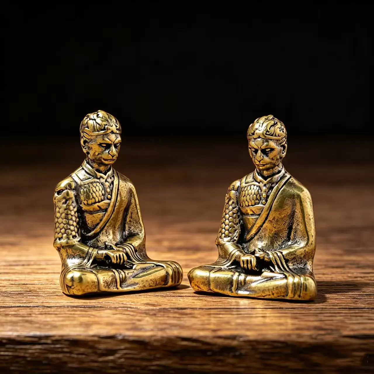 Vintage Brass Monkey King Sun Wukong Figurine, Chinese Myth Monkey God Statue, Zen Meditation Sculpture Collectible Ornament, Spiritual Feng Shui Decor for Home Office Desk, Unique Gift