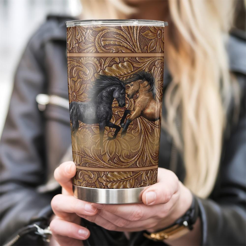 Horse Pattern Tumbler, 1 Count Stainless Steel Insulated Cup, Durable Water Bottle, Gift for Horse Lovers and Equestrians, Drinkware, Insulated Travel Drinkware