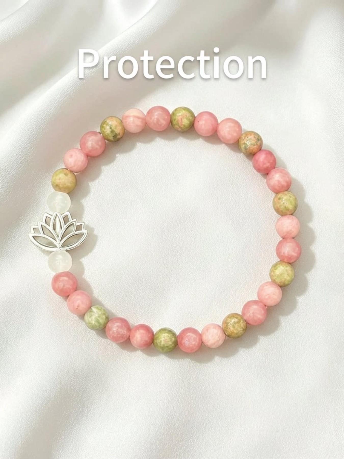 Rose Quartz Lotus Guardian Bracelet, Gentle Healing Crystal, Natural Stone Protection, Energy Shield Jewelry, Self-Care Accessory for Women