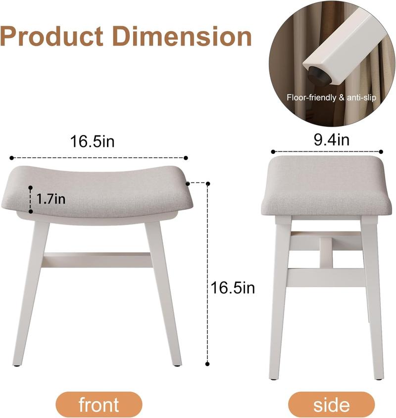 Solid Wood Vanity Stool, Saddle Cushion Vanity Bench with High-Strength Rebound Sponge, Easily Assembly, Vanity Chair, Foot Stool, Makeup Stool for Bedroom, Entryway