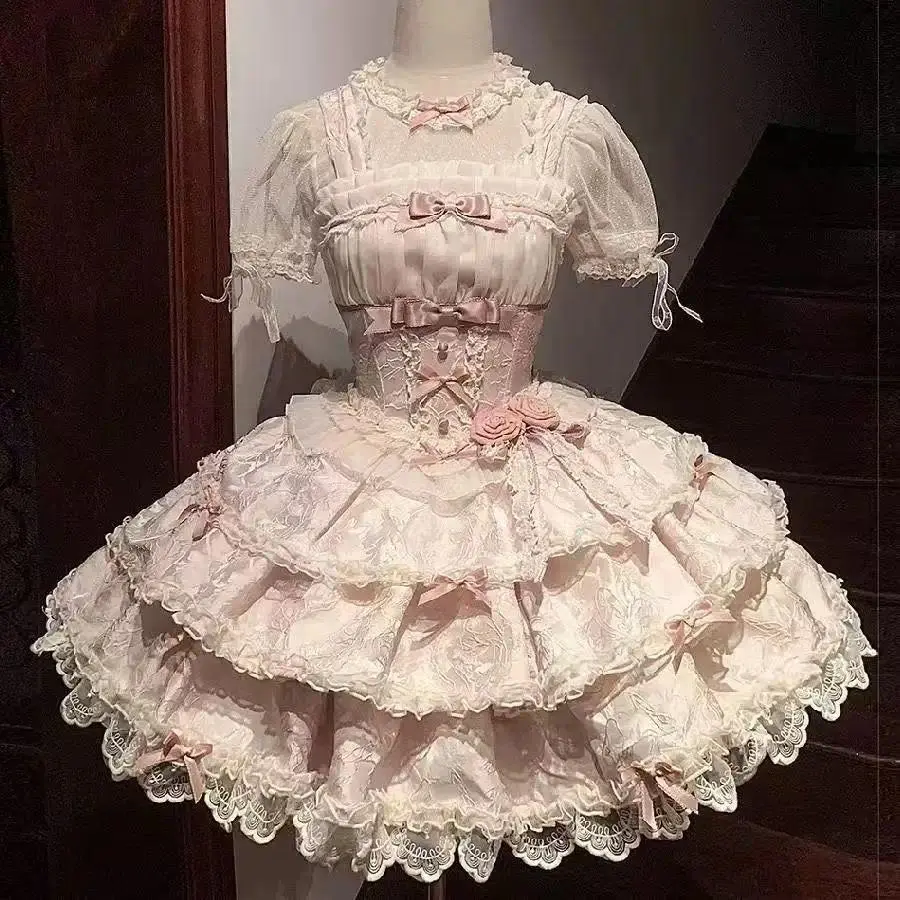 2026 New Sweet Lolita Dress Women Ruffled Lace Halter Neck Cute Dress Bow Princess Party Dress Kawaii Gothic Cosplay Costume