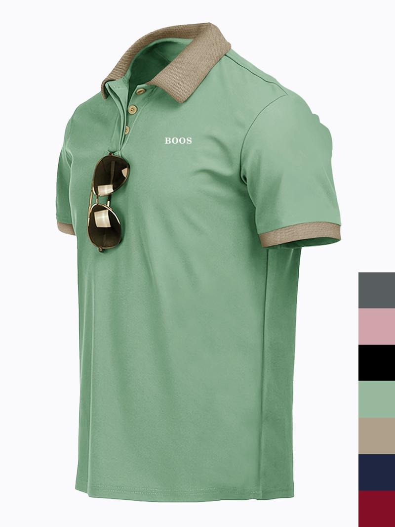 Men's Colorblock Short Sleeve Casual Collared Polo Shirt, Regular Fit Fashion Comfy Half Placket Top for Summer, Men's Clothes for Outdoor Wear, Menswear