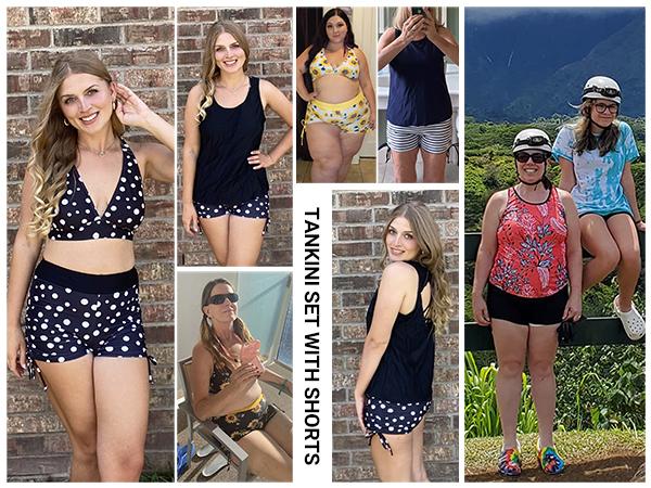 Yonique Three Piece Tankini Swimsuits for Women Swim Tank Top Bathing Suits with Boy Shorts and Bra Athletic Swimwear