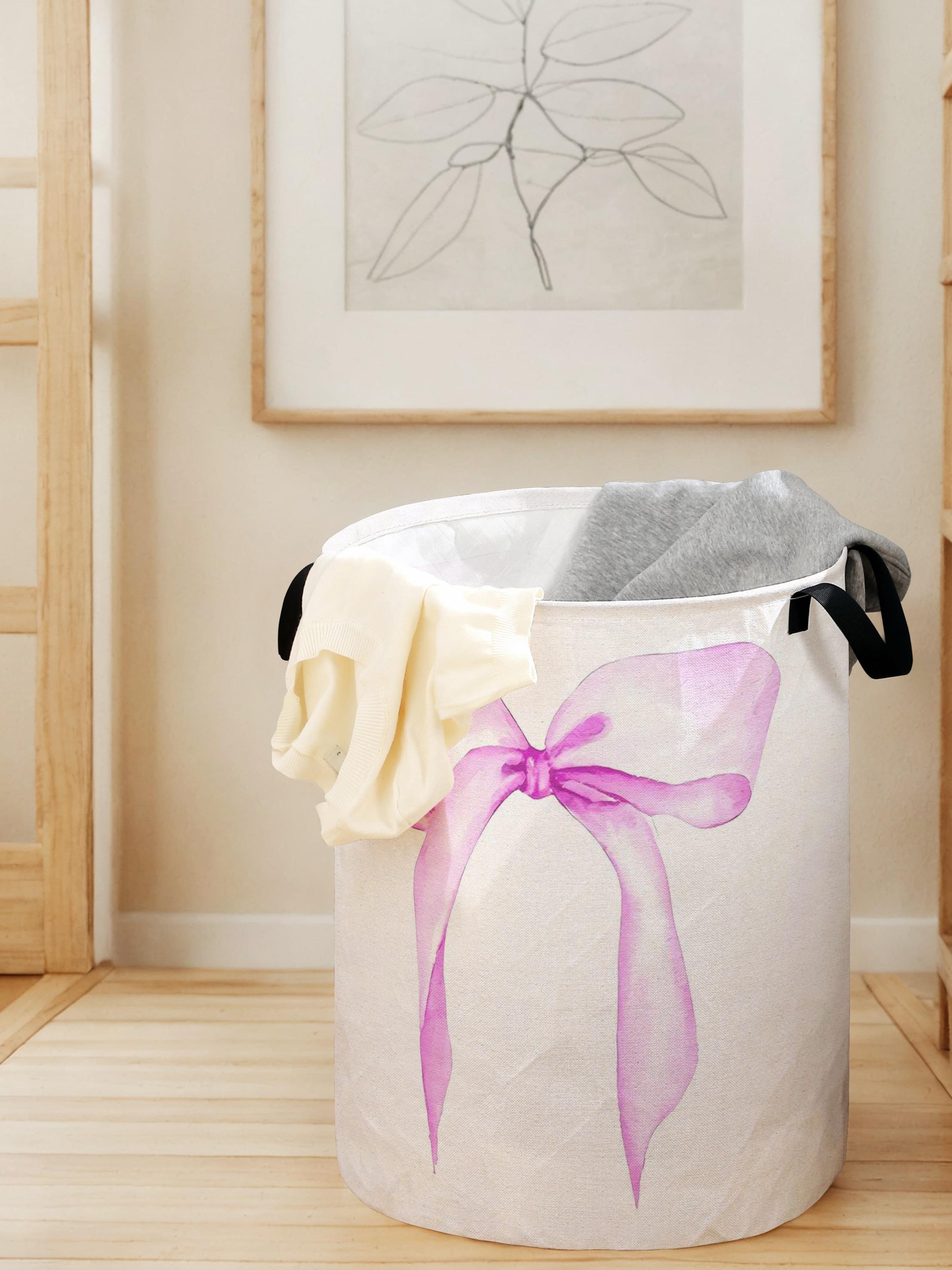 Durable Laundry Basket with Handle, Laundry Hamper, Bow Print Design, Foldable Clothes Storage Bin, Large Capacity Toy Organizer for Home Use