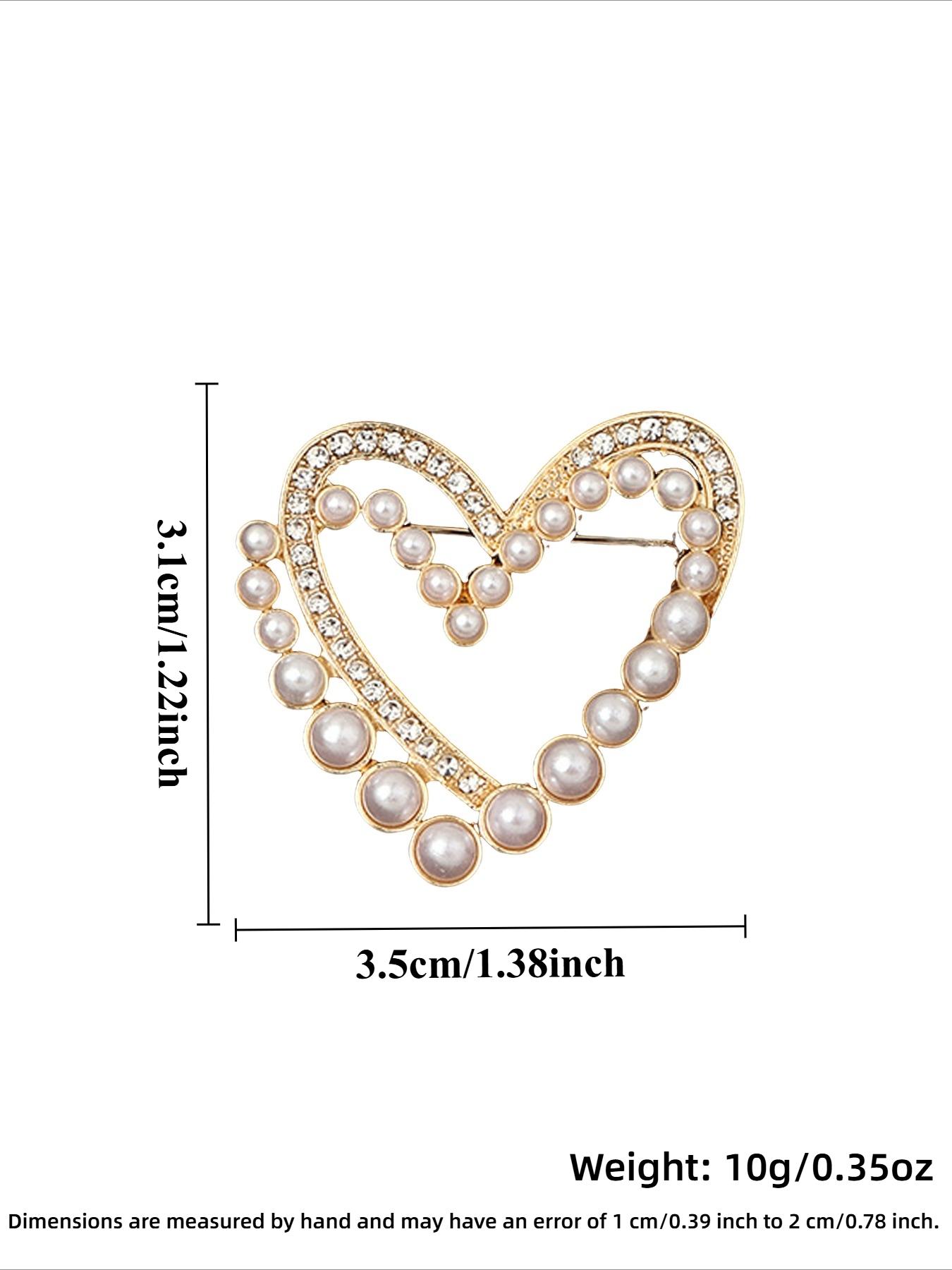 Fashion Simulated Pearl Rhinestone Heart Brooch Pin, Simple Casual Women's Daily Party Versatile Shirt Clip Lapel Flower, Fashion Accessory