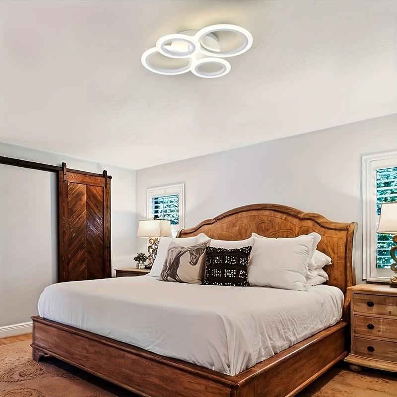 Modern LED Ceiling Light, 4-Light Ring Acrylic Recessed Ceiling Lamp, Living Room Bedroom Kitchen Dining Office Use, Interior Lights, Lighting Fixture, 3000k-6500k